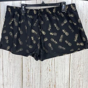City Streets Shorts Women XXL Black Gold Pineapples Elastic Waist Drawstring - Picture 1 of 4