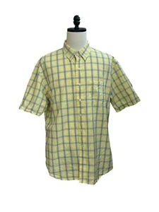 IZOD Button Up Short Sleeve Shirt Mens XL Yellow Windowpane Check - Picture 1 of 2