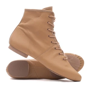 Tan PU Suede Split Sole Lace Up Jazz Dance Stage Practice Boot Shoes By Katz - Picture 1 of 5