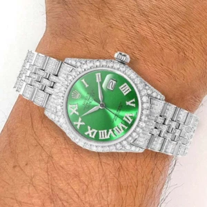 Rolex Datejust Diamond Jubilee Band Diamond Green Emerald Dial Bezel 36mm Watch - Picture 1 of 7