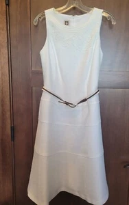 Weiß creme gewebt Anne Klein Frühling Ostern Fit n Flare wunderschön gefüttert Kleid GR. 6 - Bild 1 von 14