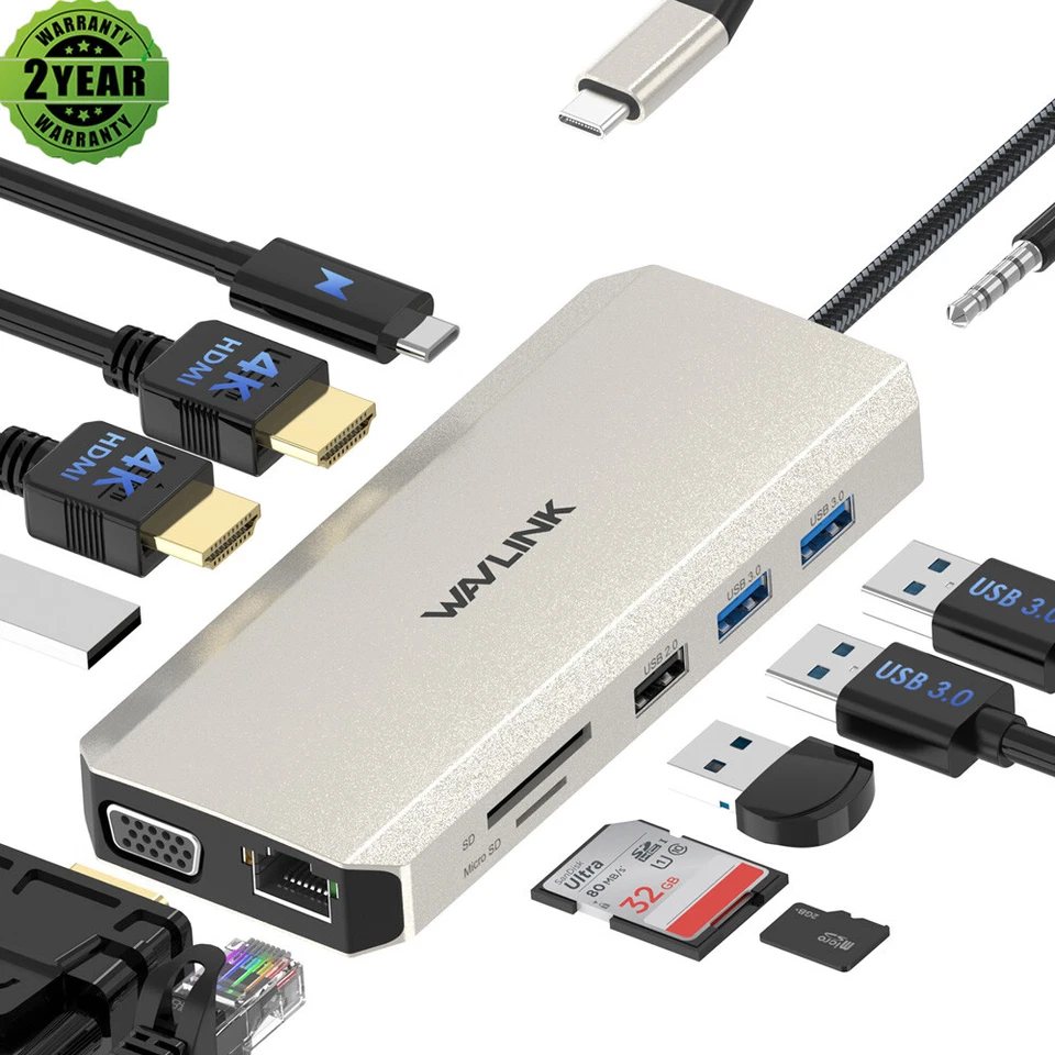 Estación de Acoplamiento para Portátil Hub USB C Triple Pantalla Tipo-C Adaptador Doble 4K HDMI VGA Foto 1 de 4