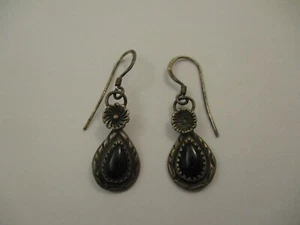 Vintage Sterling Silver Earrings Onyx Jet Black Stone Signed S. Jack Southwest - Picture 1 of 5