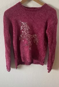 EpicThreads girls pink fusia velour sweater with a sequence unicorn size XL - Picture 1 of 7