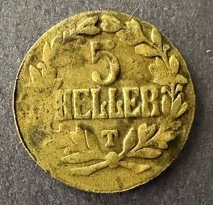 1916-T German East Africa 5 Heller Brass Coin - 1 Year Type - Picture 1 of 2