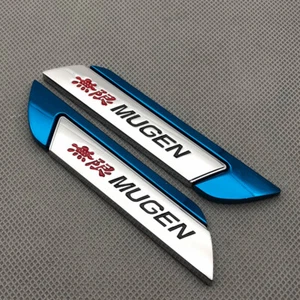 Pair Door Side Metal MUGEN Badge Blue Chrome Sport Fender Emblem Sticker 3D Logo - Picture 1 of 7