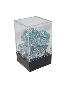 Transparent Speckled Blue Polyhedral Dice Set with White Numbers - Foto 1 di 2