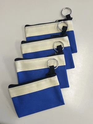 Bolsa para moedas de poliéster 2 tons, estojo para cartão com chaveiro bolsa com zíper - Azul/bege - Imagem 1 de 4