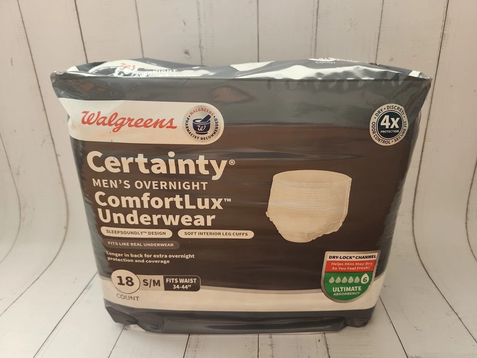 Ropa interior Walgreens Certainty ComfortLux para hombre durante la noche S/M 18 unidades Foto 1 de 1