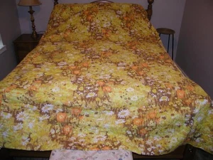 GROOVY 1970's orange yellow daisy floral bedspread 1960s FULL/queen? size - Imagen 1 de 7