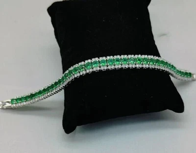 11.00 Ct Lab Created Green Emerald Diamond Tennis Bracelet 14K White Gold Plated - Изображение 1 из 3