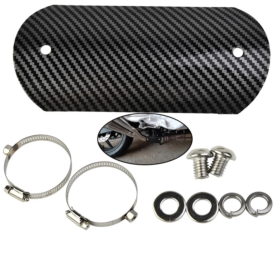 1 * Silenciador protector térmico con abrazadera tubo de escape cabeza protector cubierta fibra de carbono aspecto Foto 1 de 4
