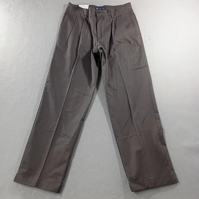 Pantalones chinos americanos Izod calce clásico gris doble plisado para hombre talla real 30x29 Foto 1 de 4