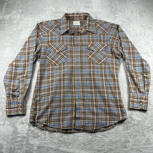 Vintage Big Mac Herren M Western Hemd braun blau kariert Pearl Snap JCPenney LESEN - Bild 1 von 8