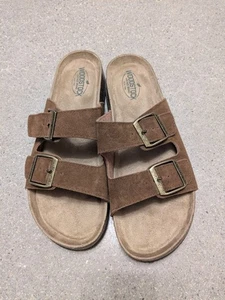Sandali uomo Woodstock vintage marroni scamosciati fibbia slip 9/43 casual comodi - Foto 1 di 5
