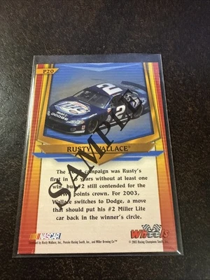 Tarjeta de carreras Rusty Wallace 2003 Wheels American Thunder muestras #P20 Foto 1 de 2