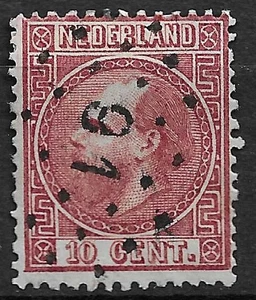 Niederlande 1867-1868 König Willem 3, NVPH Nr.8, 10 Cent rote Ziffernstempel - Bild 1 von 2
