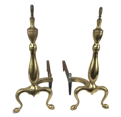 Soporte para troncos Chippendale Federal Queen Anne estilo latón andirons pátina perros de fuego Foto 1 de 4