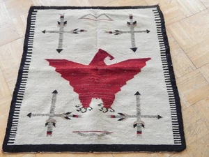 ANTIQUE VINTAGE NAVAJO PICTORIAL RUG WEAVING - NICE COLORS + THUNDERBIRD DSGN ! - Picture 1 of 10