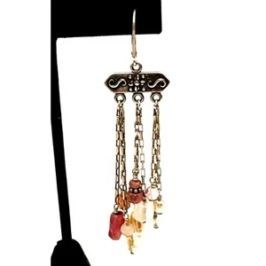 MULTI-CHAIN DROP DANGLE EARRINGS Mauve Cream Stones Silver 925 Marked - 3" - Imagen 1 de 6