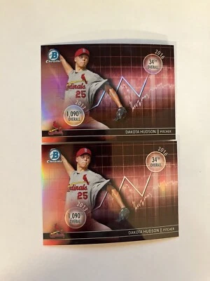 2016 Bowman Chrome Dakota Hudson Draft Dividends Refractor #DD-DH "2-card lot" - Image 1 of 2