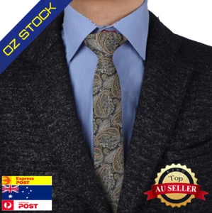 Epoint EAEF0022 Skinny NeckTie Set Men Red Mens Tie Khaki Paisley Double Sided - Picture 1 of 3