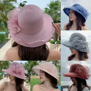 Sombrero de iglesia para mujer Kentucky Derby fascinador viaje organza fiesta del té sombreros de playa - Imagen 1 de 27