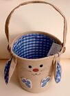 Easter Basket Blue Checkered Canvas Easter Bunny Basket with Handle