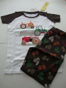 GYMBOREE Brown & White Tractors Short Gymmies Pjs Pajamas Boy Size 12 - NEW NWT - Picture 1 of 12