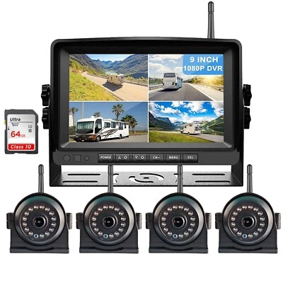 9" Digital Wireless 4CH DVR Dash Cam for Trucks/RVs w/ 4x1080P Cameras + TF Card - Image 1 of 4