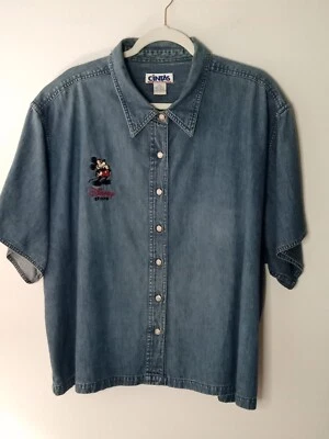 Cintas Disney Store 女式尺码 * * 4X 复古牛仔米奇衬衫 100% 棉 — 第 1/4 张图片