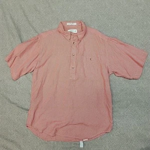 Orvis Men's Medium Shirt Red White Houndstooth Short Sleeve 1/2 Button Up Pocket - Picture 1 of 7