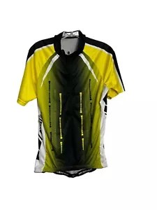 Maks Mens Size Medium Cycling Bicycle Jersey Yellow Black 1/2 Zip Back Pockets - Picture 1 of 7