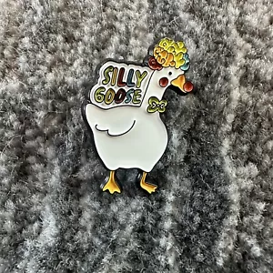 Silly Goose Enamel Pin Clown Rainbow Wig Duck Cartoon Brooch Lapel Backpack New - Picture 1 of 4