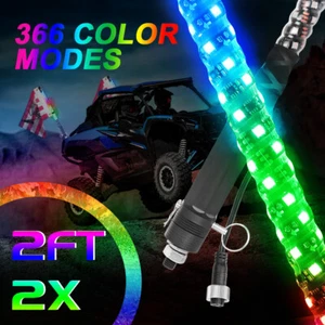 2X 2FT RGB LED Lighted Light Whip Flag Remote Antenna For ATV UTV RZR Polaris US - Bild 1 von 12