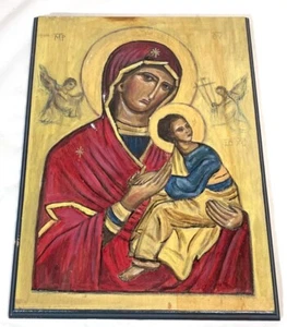 VINTAGE WOOD WALL PLAQUE RELIGIOUS ICON OUR LADY OF PASSION - Picture 1 of 8