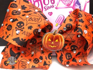 JoJo Siwa Hair Clip Large Bow Halloween Orange black ghosts Pumpkin bats BOO! - Picture 1 of 1
