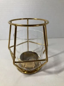 Geometric BRASS GLASS Tea Light Votive CANDLE Holder Cage Gold Colored Ikea - Picture 1 of 8