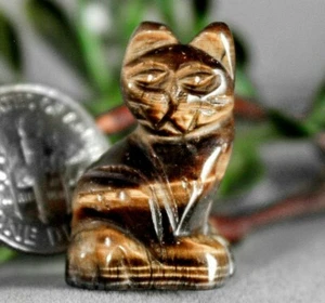 Tigerauge geschnitzter Edelstein Katze Katzentier Geist Totem Fetisch Figur 9723 - Bild 1 von 5