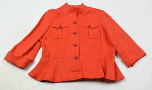 Lauren Ralph Lauren Military Linen Jacket Womens 14 Orange Button-Front Mock - Picture 1 of 10