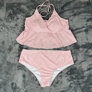 Costume da bagno donna Simply Southern 2 pezzi Tankini rosa Gingham XL costume da bagno bikini - Foto 1 di 10