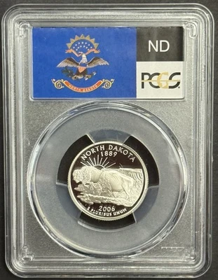 2006-S North Dakota 90% SILVER Quarter ~PCGS PR69DCAM State Flag Label - Image 1 of 2