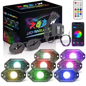 RGB LED Rock Lights 8-Pods Wireless Bluetooth Music Multi Color ATV UTV 4WD RZR - Picture 1 of 14