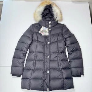 Chaqueta de plumón PAJAR Canada Roxy para mujer talla mediana negra con capucha de piel abrigo de invierno nueva con etiquetas - Imagen 1 de 23