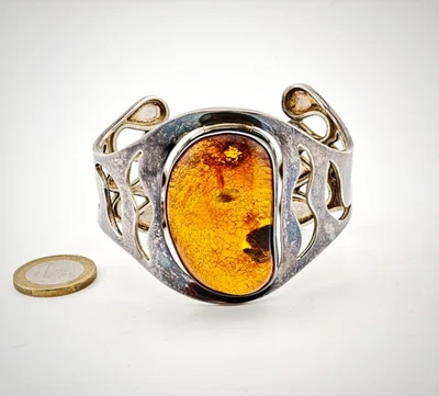 Großer Bernstein Armreif * 925 Silber * Vintage - Antik  / Massiv / Armband  - Bild 1 von 4