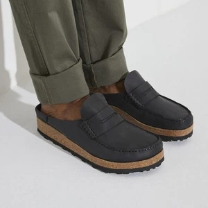 BIRKENSTOCK NAPLES BLACK SABOT CLOGS MEDIUM/NARROW WIDTH OILED LEATHER LOAFER - Picture 1 of 5
