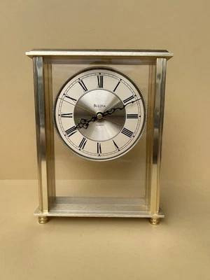 Bulova Quartz  Collectible Brass Mantel Table Or Shelf Clock Parts or Repair - Image 1 of 4