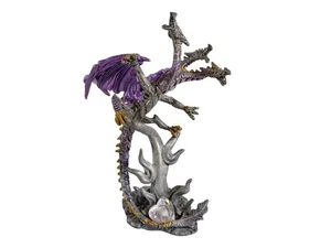 Vintage Pewter Hydra 3 Head Dragon Purple Wings w Crystal Heart 5" Figurine - Picture 1 of 6