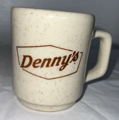Vintage Denny's Coffee Mug Brown Logo Beige Speckled Ceramic Diner Cup - Image 1 of 4
