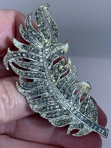 Federblatt klar Strasssteine Vintage Silber Brosche Pin M-2919 - Bild 1 von 3